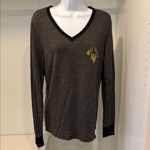 Gray V-Neck Long Sleeve Shirt with Yellow West Chester University logo